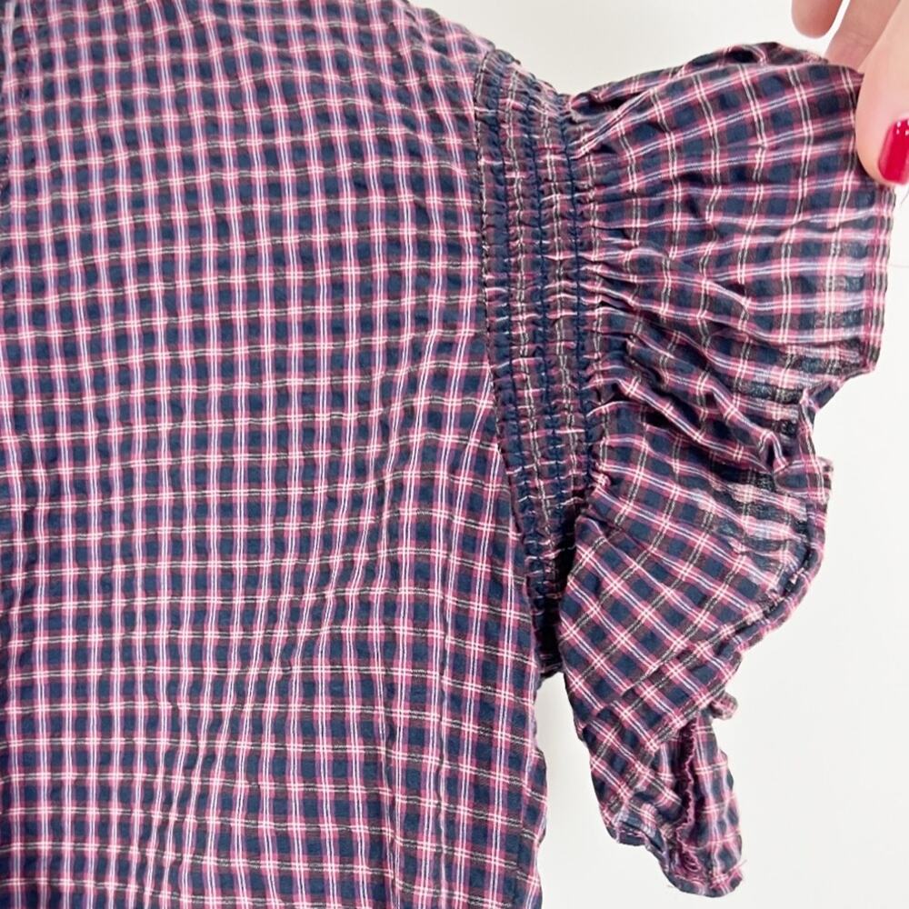 Madewell Plaid Flutter Sleeve Side Tie Wrap Top Size Small - Picture 3 of 5